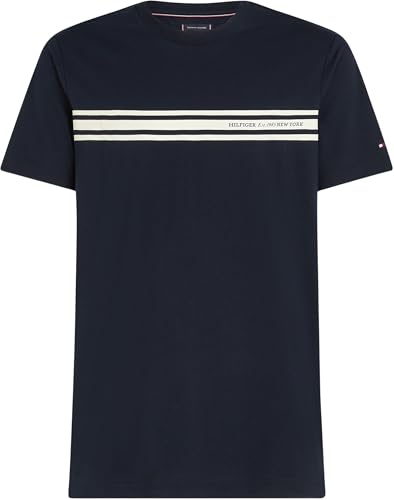 Tommy Hilfiger Herren T-Shirt Kurzarm Central Chest Stripe Baumwolle, Blau (Desert Sky), S – Ansicht 5