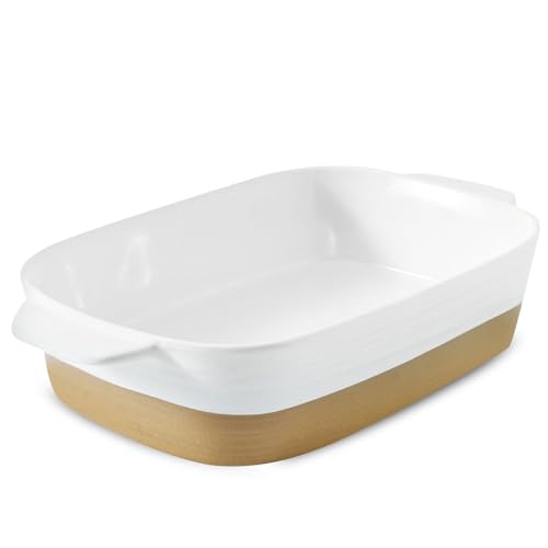 Hasense Ceramic Baking Dish, 11.8X8.7 Lasagna Pan Casserole Dishes For Oven, Non-Stick Bakeware Pan With Handle For Baking, Casserole, Kitchen, Wedding Gift, White(3.4 Qt)