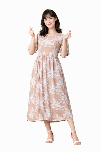 Image of Ichaa Women's Aqua Rayon Printed Maternity Dress with Feeding Zips and Pocket, in Plus Sizes