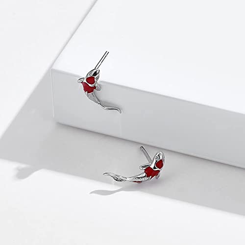 Rofeego S925 Sterling Silver Koi Fish Stud Earrings,hypoallergenic Red Carp Jewelry Gifts ﻿3