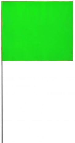 Glow Green 4" x 5" Marking Flags 1000 case PVC 24" Plastic Staff