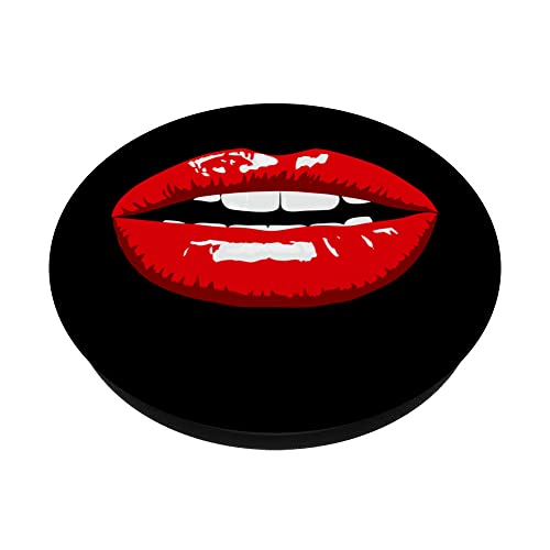 Women Girls Red Lips PopSockets Swappable PopGrip, Black - Image 2