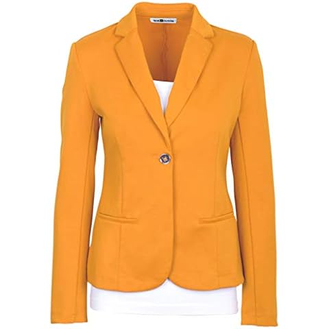 Auliné Collection Womens Office Work One Button Closure Long Sleeves Knit Blazer Mustard M Cover