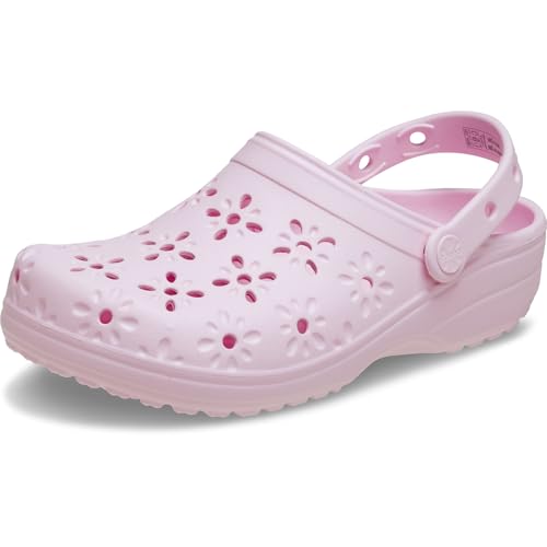 Crocs Classic Clogs with Floral Cut Out Design Pink Milk Men's 9, Women's 11 Medium