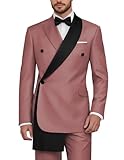 SHUZHXLZANGY Men Slim Fit 2 Piece Suits for Men Fashion Dusty Rose and Black Wedding Suit XL
