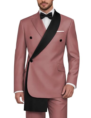 SHUZHXLZANGY Men Slim Fit 2 Piece Suits for Men Fashion Dusty Rose and Black Wedding Suit XL