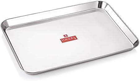Hazel Stainless Steel Serving Tray Rectangle | Platters for Serving Food Decorative for Dining Table Extra Large, Silver, 16.1 x 11.8 Inches