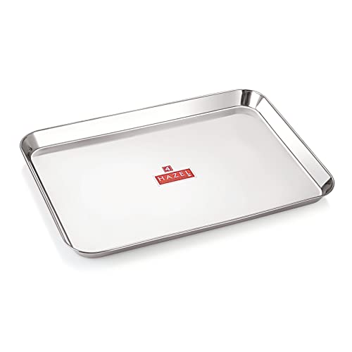 Hazel Stainless Steel Serving Tray Rectangle | Platters For Serving Food Decorative For Dining Table Extra Large, Silver, 16.1 X 11.8 Inches #TOP2