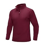 [MAGCOMSEN] 長袖tシャツ ハーフジップ 秋 スポーツ トップス 肌着 ゴルフ 冬用ウェア スポーツインナー ランニング 防風 裏フリース ワインレッド M