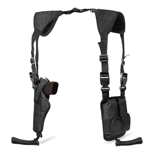 Shoulder Holster for Men Women, Adjustable Vertical Shoulder Gun Holster with Double Magazine Pouch, Universal Concealed Carry Holster Fits Compact to Large Pistols, Left & Right Handed