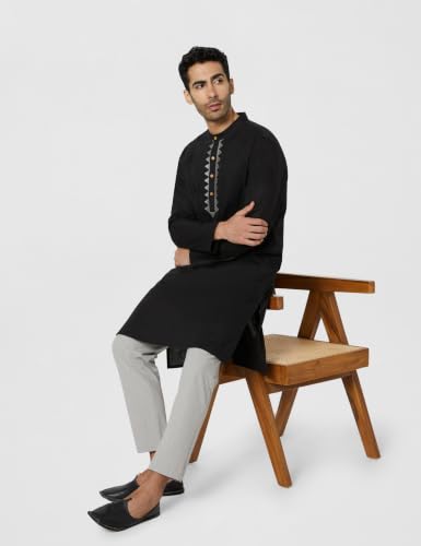 Image of Amazon Brand - Symbol Men's 100% Cotton Embellished Casual Long Kurta (Regular Fit)