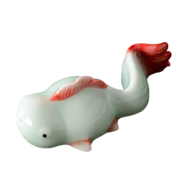 Hormsdar Goldfish Tea Pet Hand-made Cute Funny Celadon Baby Fish Ornaments Tea Accessories Lazy Kung Fu Tea Sets For Tea Lovers Home Car Shelves Decor (Red)