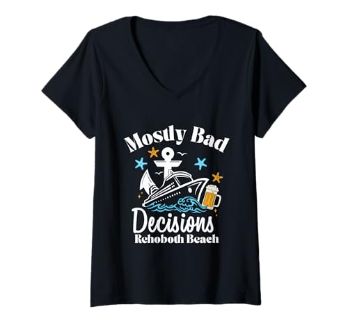 Mujer Mayormente Malas Decisiones Rehoboth Beach Vacaciones de Primavera Camiseta Cuello V