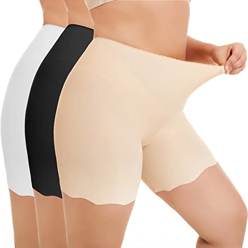 WEASIC Anti Chafing Shorts Women Under Dress Shorts Ladies Safety Boxer Shorts (1*Black+1*Skin+1*White XL)