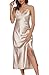 Produktbild Alcea Rosea Damen Satin Nachthemd Spitze Ärmellose Dessous mit V-Ausschnitt Nachtwäsche Sexy rückenfreie Satin Slip Silk Negligee S-XXXL (Milchtee, S)