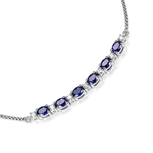Amazon Essentials 0.175 cttw Lab Grown Diamond and Created Blue Sapphire 925 Sterling Silver Bar Bolo Adjustable Bracelet (H-I Color, I1 Calarity) (previously Amazon Collection)4