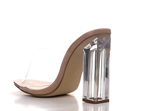 Image of Cape Robbin Fusion Chunky Block High Heels for Women, Transparent Booties for Women