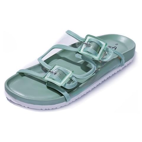 PepStep Slide Sandals for Women with Soft Cork Footbed and Strap, Ladies Fashion Platform Slide Sandals Comfortable Slip On Style(8,Clearsagegreen) Cover