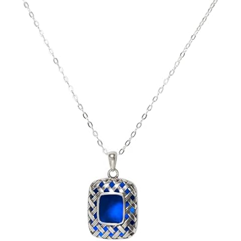 Bottled Up Designs Handmade Vintage Quilted Square Necklace, Sterling Silver, Eco Friendly, Made in USA, Birthday Gifts, Mothers Day, Women, Anniversary (Cobalt Skin Cream Jar) Cover
