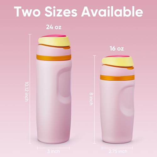 Image of Fijinhom 16 oz Insulated Water Bottle,Stainless Steel Sports Water Bottle with Straw, Double Wall Vacuum Leak Proof, Cold for 24 Hours, BPA Free for Travel, Sport, Outdoor, Pink