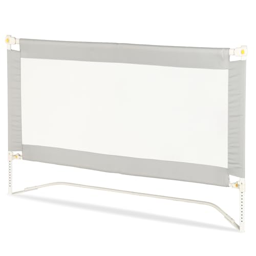 Hebitod Barrera para cama de 150 cm, plegable, altura regulable de 68 a 95 cm, base trapezoidal estable con soporte en U, sin taladrar, incluye correa de fijación, color gris