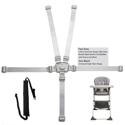 Jekarsy High Chair Straps Set: Two Pack 5 Point High Chair Straps Replacement Compatible with Graco and Most, One Black Universal High Chair Straps, Adjustable Sturdy Safety Strap Belt