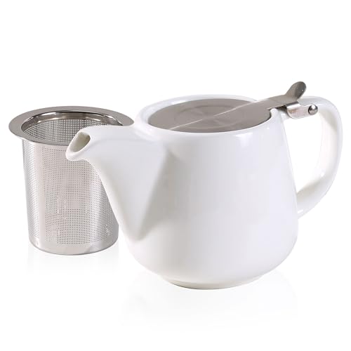 Auxmeware - Ceramic Teapot With Stainless Steel Infuser, Heat Resistant, Perfect Tea Maker, White, 500ml/17oz