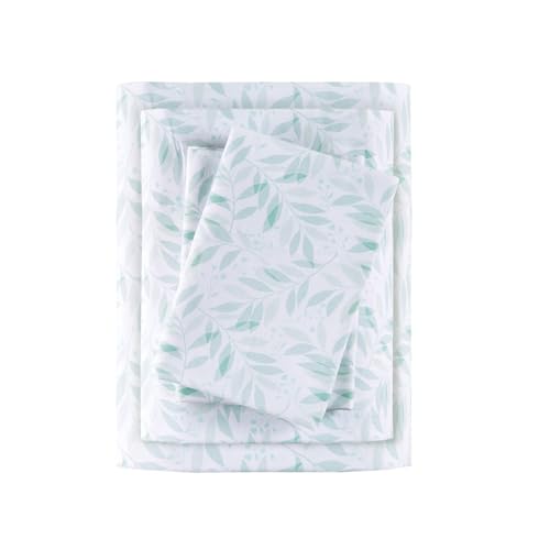 Image of Madison Park 100% Cotton Sheets, Full Size, 200TC, Green Leaves, 4 Piece | Breathable & Soft Sheet Set, Printed Design, All Season Comfort, Elastic Deep Pocket Fits Up to 14 inch Mattress, OEKO-TEX