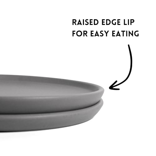 Image of Ceramic Dinner Plates, 2 Pcs | Rim Plate for Easy Eating | Microwave, Oven, Dishwasher Safe | Set of 2 Ceramic Stoneware Plates for Dinner | Handmade | (Pebble Grey, 9.5 inch Dinner Plate)
