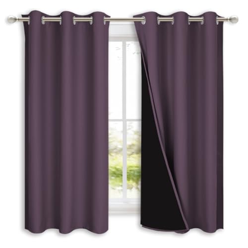 Image of NICETOWN 100% Blackout Lined Curtains, Plum, 1 Pair, 42 inch Width x 63 inch Length Each Panel, 2 Thick Layers Completely Blackout Window Treatment Panels Thermal Insulated Drapes for Kitchen