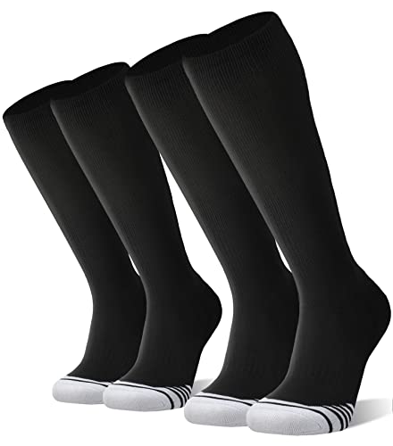 FITRELL 2 Pack Baseball Socks Soccer Softball Socks for Youth Men & Women Over-the-Calf Knee High Sports Tube Black Medium