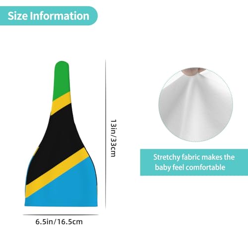 Tanzania Flag Print Newborn Baby Hat, Soft Top Knotted Beanie Cap, Cute Infant Headwear for 0-6 Months Welcome Party Black4