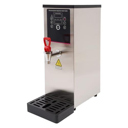 LIYUANJUN Commercial Hot Water Dispenser, 10L/2.64gal Electric Water Boiler with Inlet Pipe & Drip Tray Digital Display Screen Step-Heating Hot Water Maker for Large Homes Caterers Restaurants, Silver