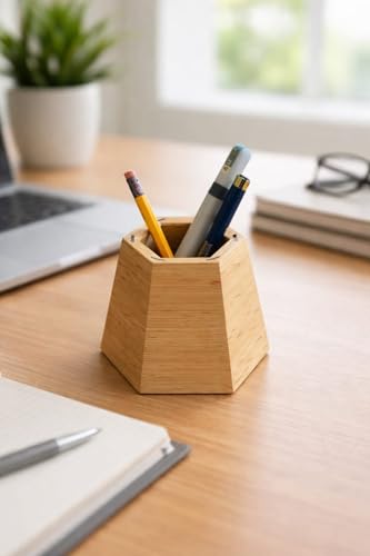 Image of ᵀᴹ Diamond Shaped Wooden Pencil /Pen Holder -Cherry Wood Desk Organizer, Wooden Minimalist Pen Box, Home Office Decor, Gift for Kids (Cherry Wood)