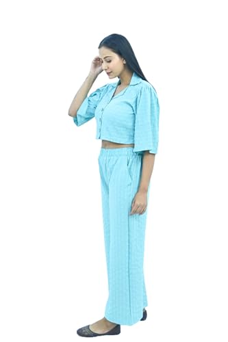 Image of Women Kurta Set || Co-ord set for women || Kurta Pant Set || Coordinate Set || Summer Kurta Set || Shirt and Plazzo Co-Ords for Summer || Sea Blue Cord- Set