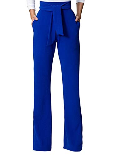 MACCHIASHINE Womens High Waist Tummy Control Pull On Trousers Wide Straight Leg Palazoo Dress Pants Slacks(BE3-M)