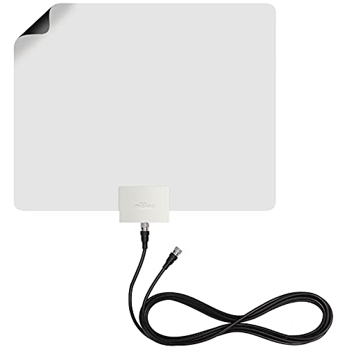 Mohu Leaf Plus Paper-Thin Indoor TV Antenna, Amplified, UHF VHF, 60-Mile Range, Multi-Directional, 4K 8K UHD, NEXTGEN TV - w/ 12 ft. Cable