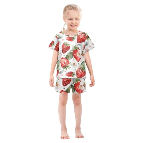 ALAZA Watercolor Strawberry Blossom White Pajamas Short Sleeve 2 Piece Sleepwear Top and Bottom Pajama Set Unisex3