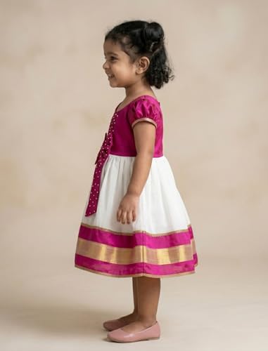 Image of Baby Girls Cotton Silk Midi /Knee Length Festive /Party /Wedding Pattu Dress
