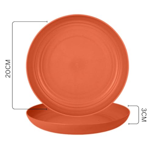 Image of Wheat Straw Dinner Plate Set, Eco-Friendly Dinner Set Round Serving Plate, Dishwasher & Microwave Safe - Perfect for Dinner Dishes Deep Plates Easy to Clean (Orange, 20 cm)
