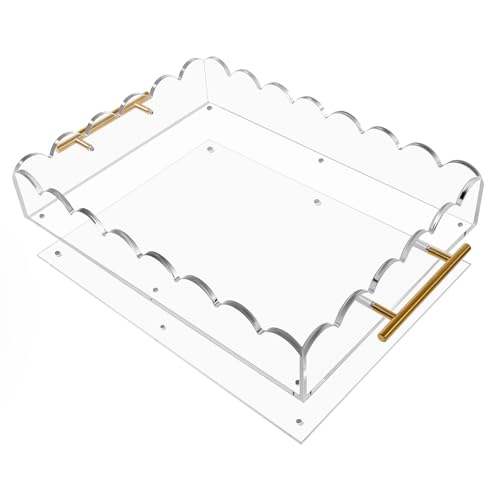 Acrylic Scalloped Tray 16 X 12 Clear Acrylic Serving Tray with Magnetic Mat and Golden Handles for Customizable Picture Art Decorative Storage Organizer