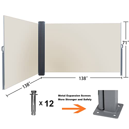 Zlinke CLP 276 Inch X 71 Inch Double Retractable Side Awning,Waterproof & Uv-Resistant,Folding Privacy Screen Room Divider Roll Up Balcony(Beige) thumb #2
