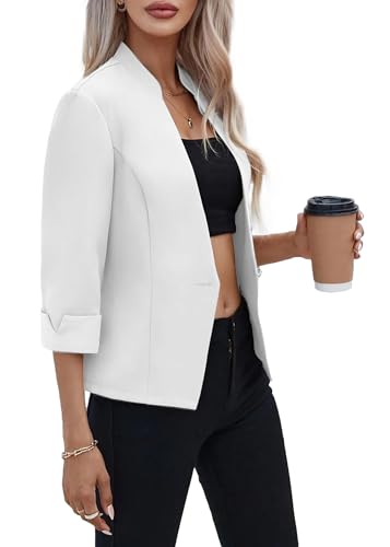 Mina Self 2025 Women's Summer 3/4 Sleeve Blazer Jacket Lightweight Fully-Lined Slim Stand Collar Casual Petite Work Suits4