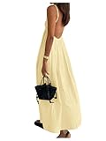 SOLY HUX Women's Summer Dress Backless V Neck Spaghetti Strap Loose Flowy Midi Cami Dresses Pure Yellow Medium