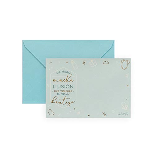 Mr. Wonderful Set de 20 Invitaciones Personalizables para Bautizo, Azul
