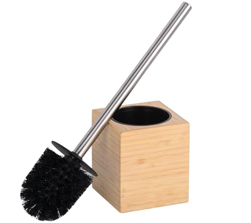 Clasin Home Toilet Bowl Brush Holder with Bamboo and Stainless Steel for Durable Use, Toilet Scrubber Brush with Long Handle for Easy Deep Cleaning, Compact Hidden Bathroom Toilet Cleaner Brush Set