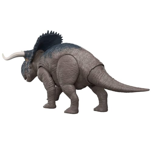 Image of Mattel Jurassic World Rebirth Wild Roar Nasutoceratops Dinosaur Toy with Tail-Controlled Chomp Multi-Direction Attack & Sound, Posable & Digital Play