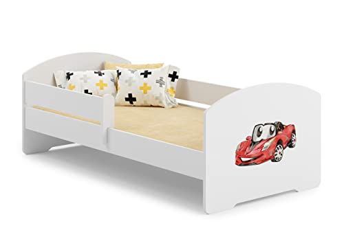 KOBI Letto per Bambini con Sponde LUK | Auto da Crosa Lettino Bambina | 140 x 70 CM | Lettino Bambino con Materasso | Lettini per una Ragazza un Ragazzo | Letto Bimbo Singolo