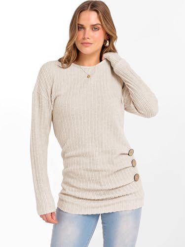 ANRABESS Womens Long Sleeve Tunic Top 2025 Fall Sweaters Lightweight Ribbed Knit Buttons Shirts Casual Work Outfits2