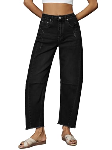 Genleck Barrel Jeans Women Wide Leg - Vintage Baggy Ripped Jeans Y2k Boyfriend Ankle Denim Pants
